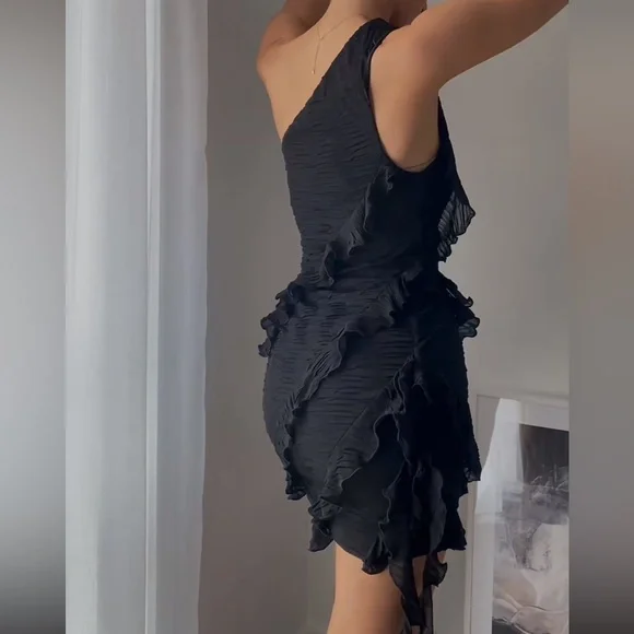 ZARA Asymmetric Ruffled Mini Dress - Picture 7 of 7